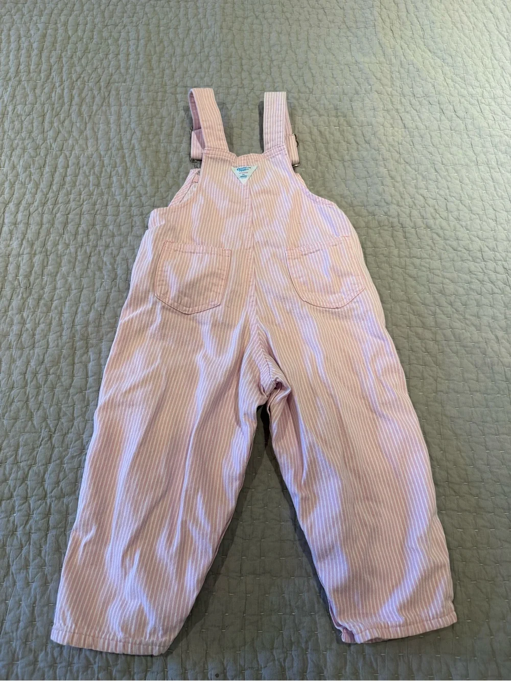 Toddler Girl’s Vintage Oshkosh Pink Railroad Stripe Overalls